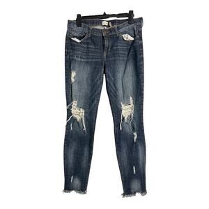 Sneak Peek Womens Jeans 11 Distressed Low Rise Blue Denim Pants Raw Hem